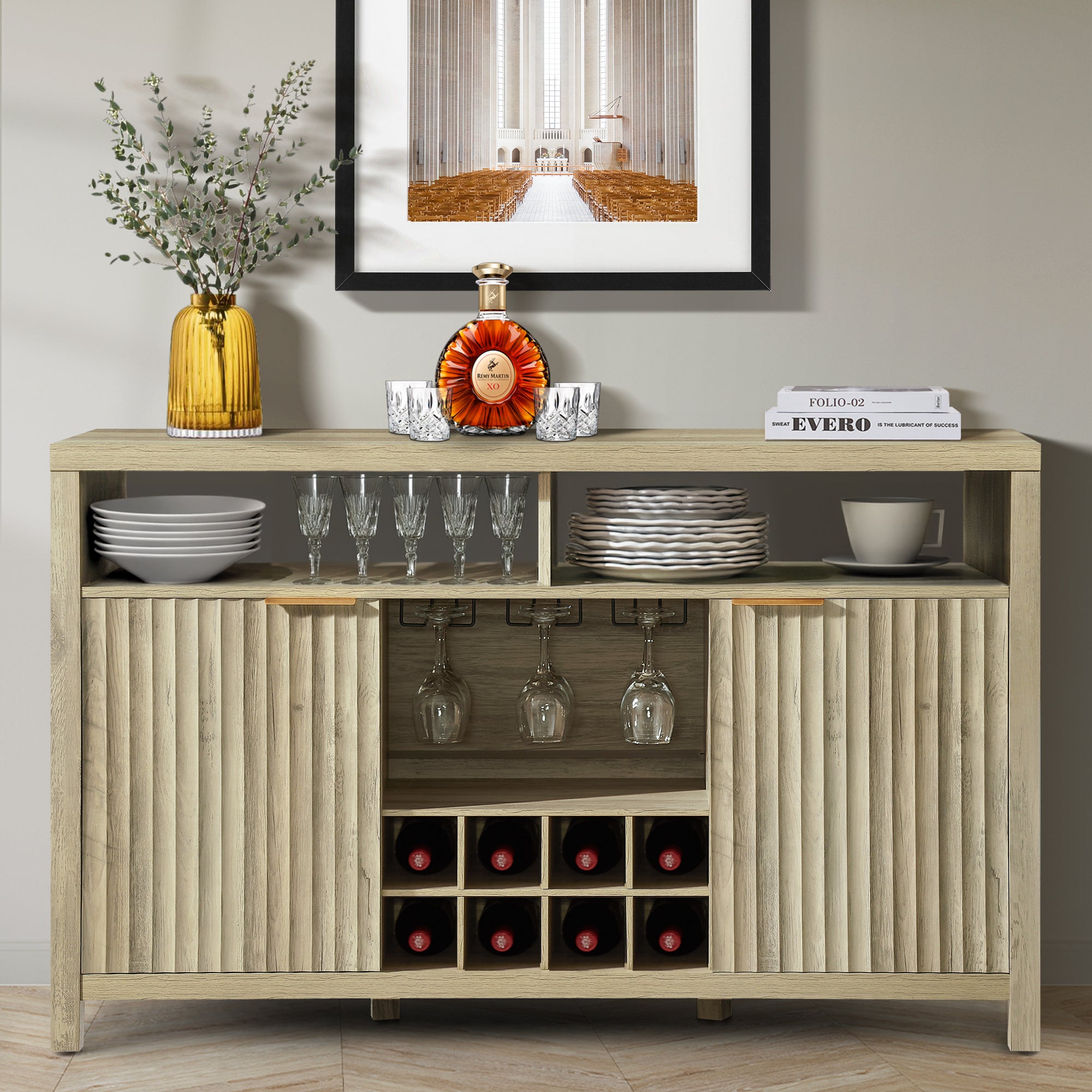 ARKANTOS Farmhouse Bar Cabinets for Liquor and Glasses, 51