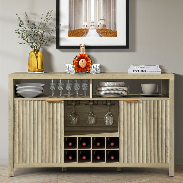 ARKANTOS Farmhouse Bar Cabinets for Liquor and Glasses, 51" Sideboards and Buffets with Wave Pattern Doors and Adjustable Shelves
