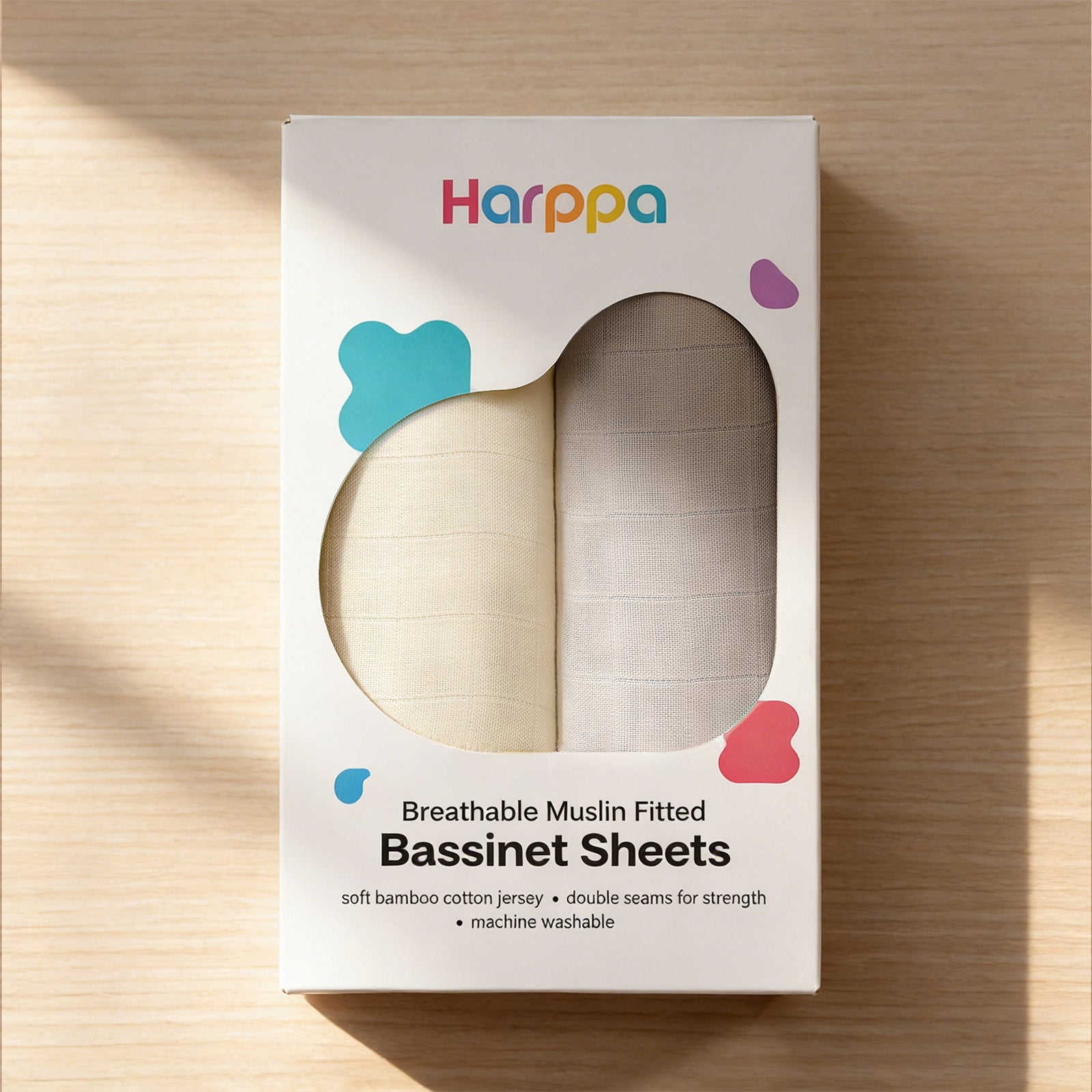 HARPPA Muslin Baby Bassinet Sheets 2 Pack, Breathable Bamboo Viscose Cotton, 32.68