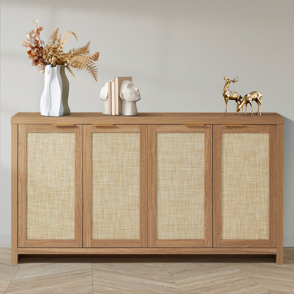 ARKANTOS Wood Sideboard Buffet Cabinet with Adjustable Shelves and 4 Rattan Doors