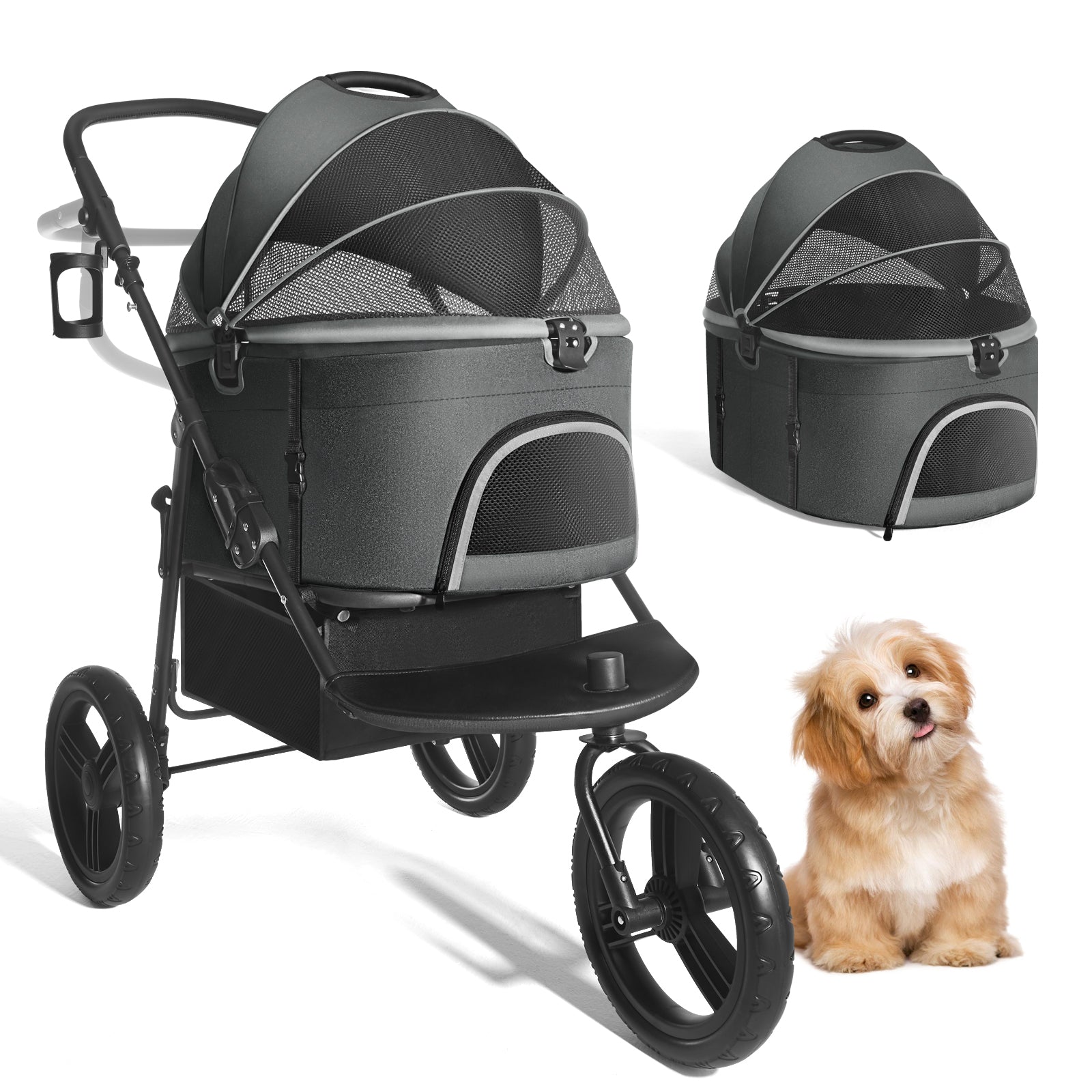 3 wheel small dog stroller black