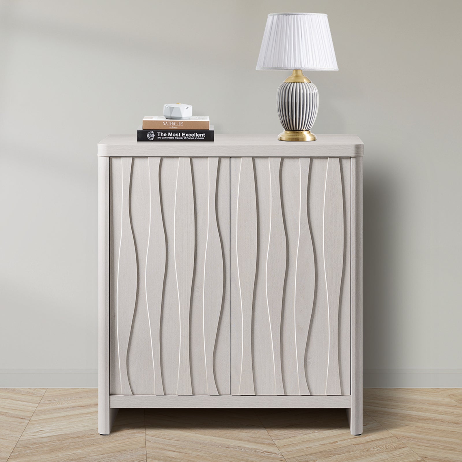 ARKANTOS  Cabinets Press Style Door  Cabinet with Wave Design and Adjustable Shelf Storage Cabinets With Doors and Shelves