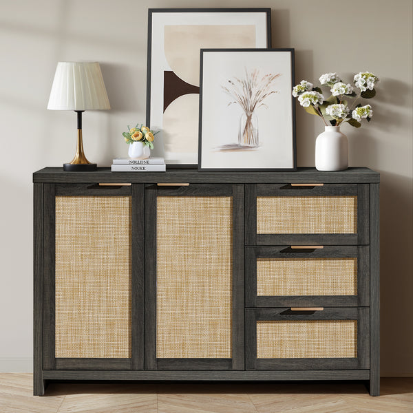 Rattan Sideboard Buffet Cabinet with 2 Doors and 3 Drawers