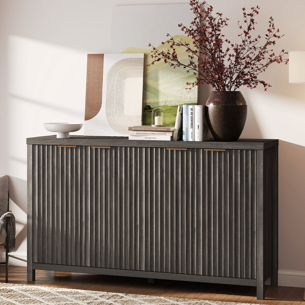 ARKANTOS 4-Door Sideboard Buffet Cabinet with Adjustable Shelves, Wave-pattern Panel, Coastal Oak