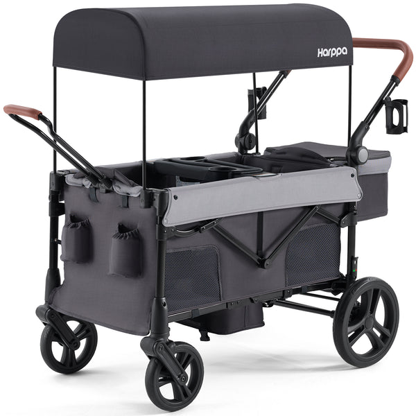 HARPPA Foldable Wagon Stroller for 2 Toddlers with Pull & Push Handle, Canopy, 32.9lbs
