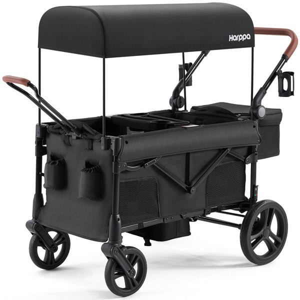 HARPPA Foldable Wagon Stroller for 2 Toddlers with Pull & Push Handle, Canopy, 32.9lbs