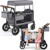 HARPPA Foldable Stroller Wagon for 2 Kids, Kids Wagon with Canopy, 5-Point Harness, Bench Seat