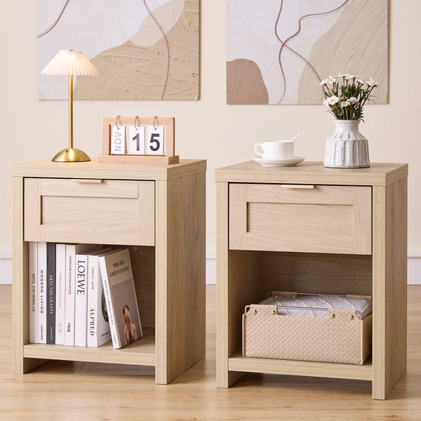 ARKANTOS Large Nightstand Set of 2, Farmhouse Style Bedside Tables, for Bedroom and Living Room, Light Oak