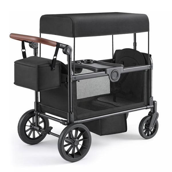 HARPPA Stroller Wagon for 2 Kids, 2 Seater Foldable Wagon Stroller with 5-Point Harness, Bench Seat, Outdoor Toddler Stroller