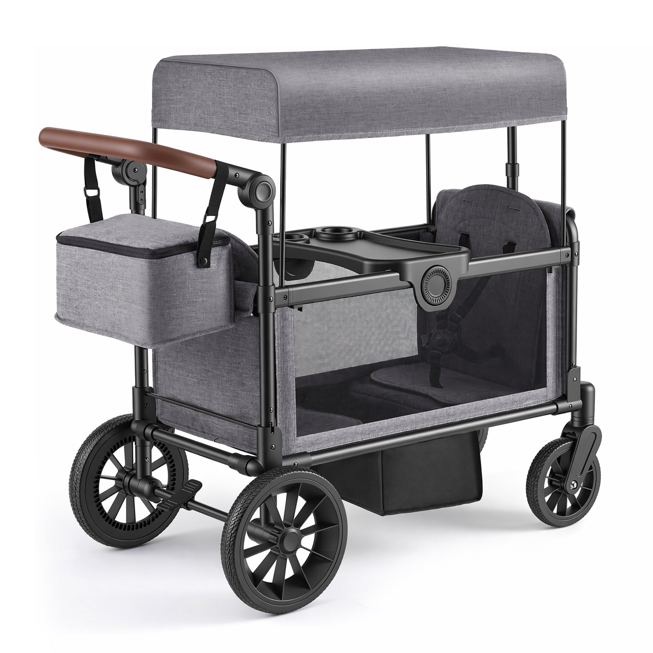 HARPPA Stroller Wagon for 2 Kids, 2 Seater Foldable Wagon Stroller with 5-Point Harness, Bench Seat, Outdoor Toddler Stroller