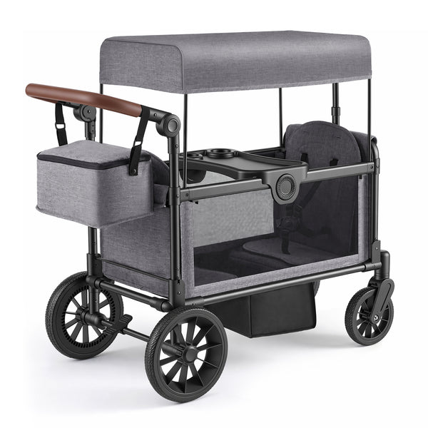 HARPPA Stroller Wagon for 2 Kids, 2 Seater Foldable Wagon Stroller with 5-Point Harness, Bench Seat, Outdoor Toddler Stroller
