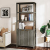 ARKANTOS Fluted Bookshelf with Doors Adjustable Shelf and Storage Cabinet