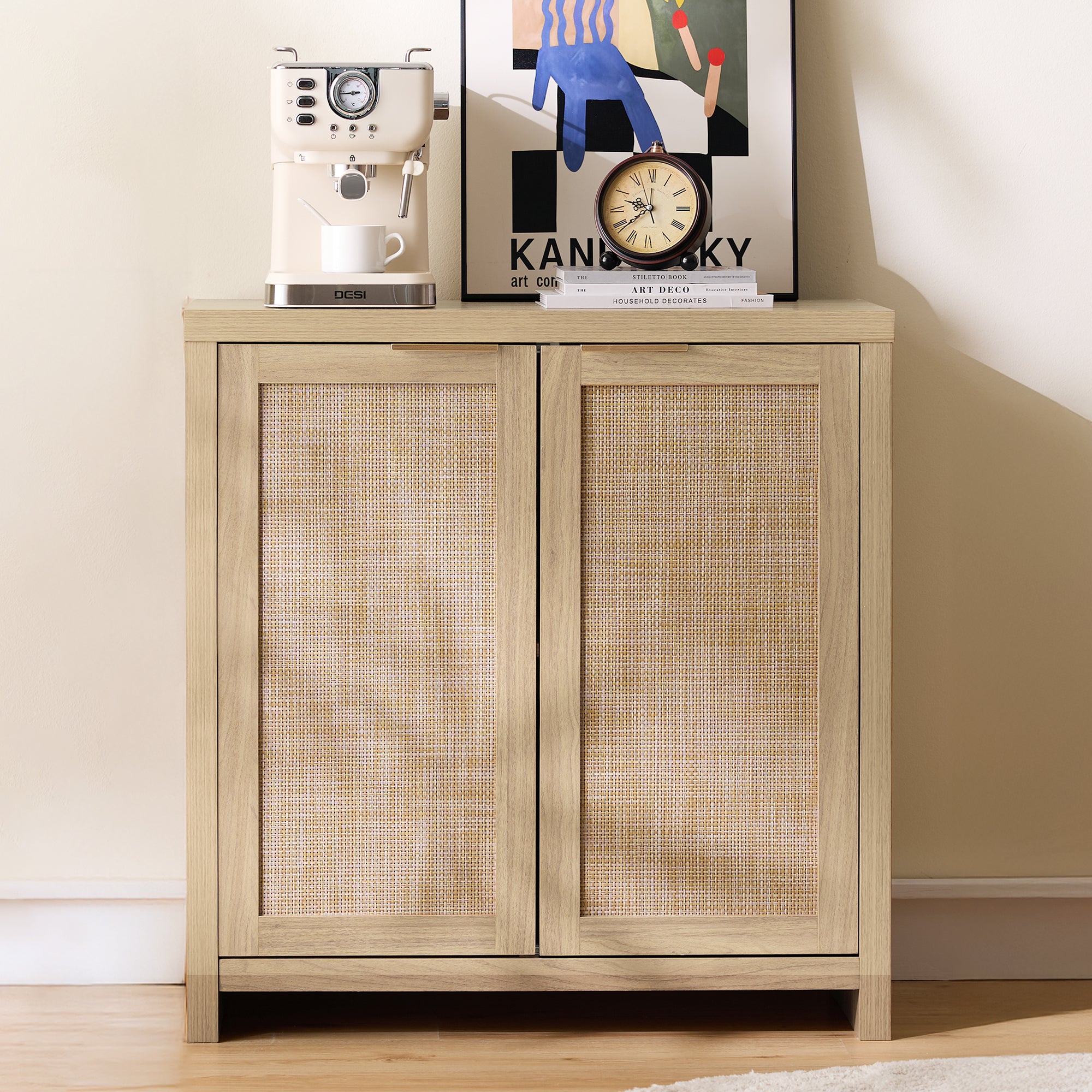 ARKANTOS Rattan Sideboard Buffet Cabinet, Farmhouse Storage Cabinet with Doors