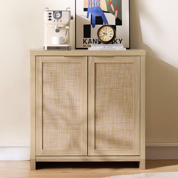 ARKANTOS Rattan Sideboard Buffet Cabinet, Farmhouse Storage Cabinet with Doors