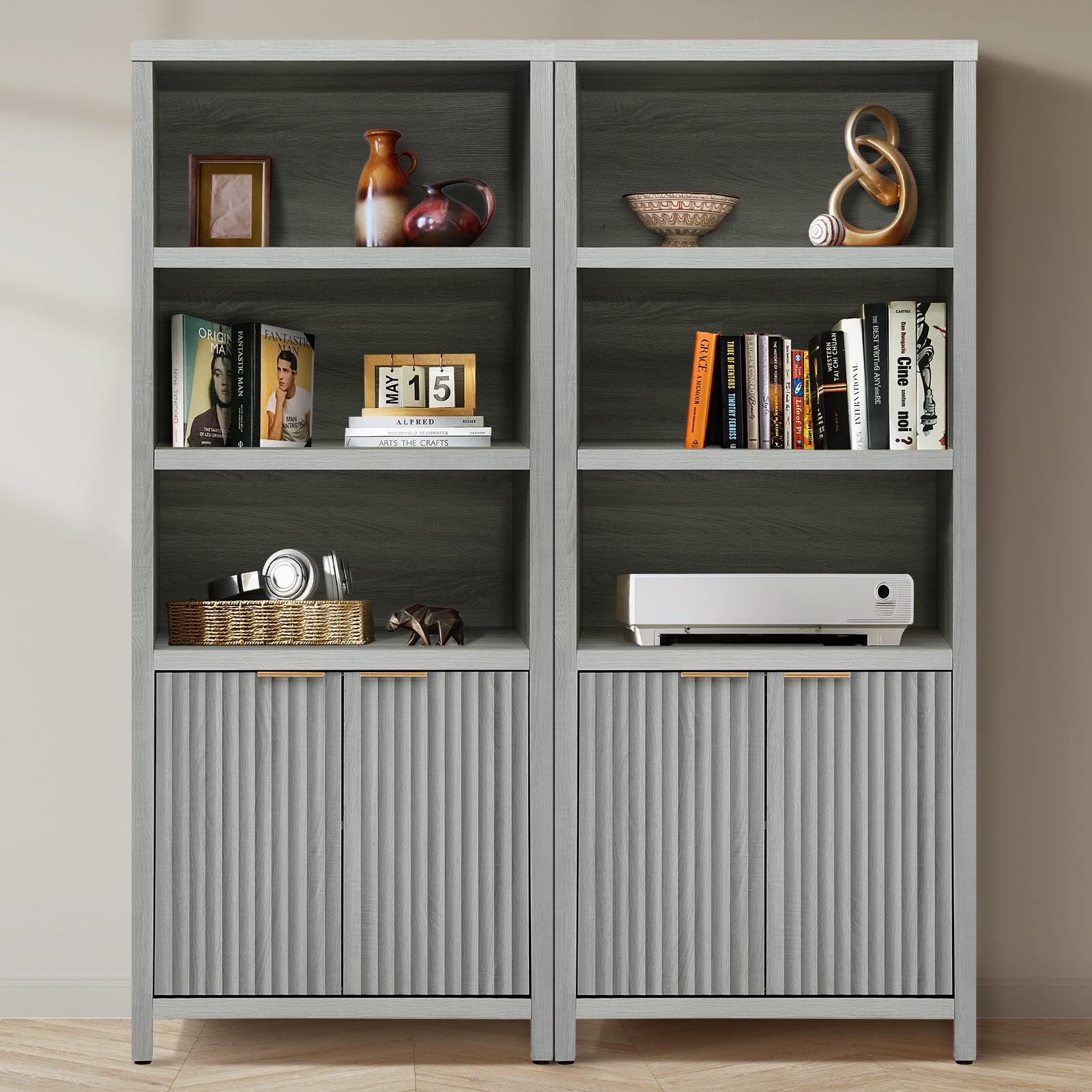 ARKANTOS 5 Shelf Bookcase with Doors Adjustable Shelf and Storage Cabinet