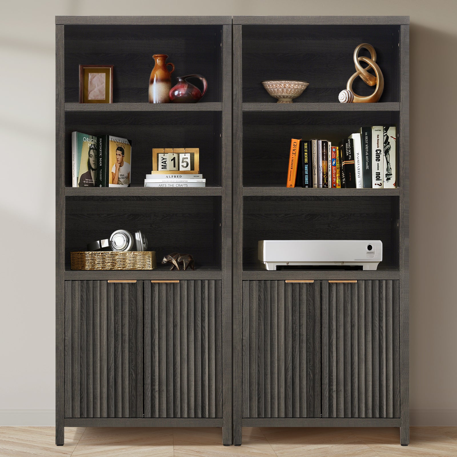 ARKANTOS 5 Shelf Bookcase with Doors Adjustable Shelf and Storage Cabinet