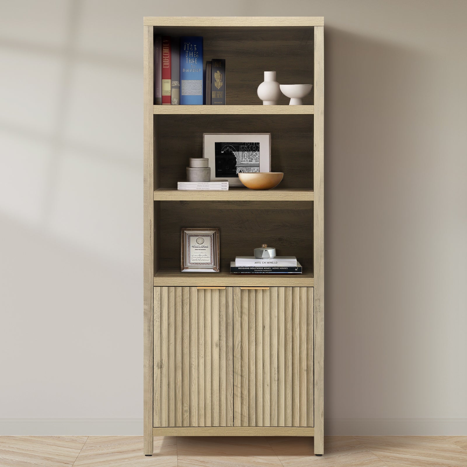 ARKANTOS 5 Shelf Bookcase with Doors Adjustable Shelf and Storage Cabinet