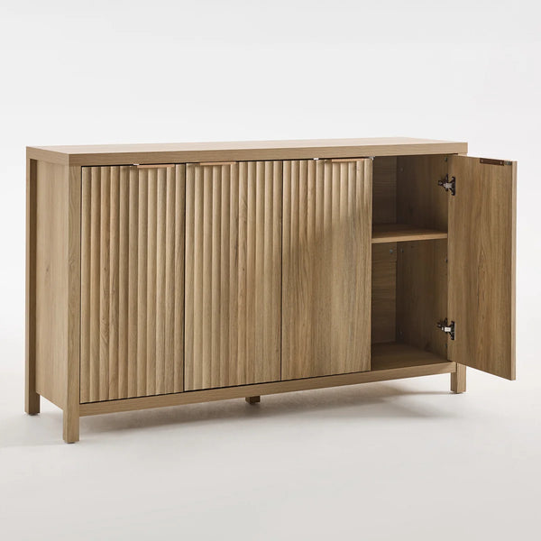 ARKANTOS Fluted Sideboard Buffet Cabinet with 4 Doors, 56" Farmhouse Coffee Bar Cabinet with Adjustable Shelves, Storage Credenza for Living Room Kitchen Hallway, Gold