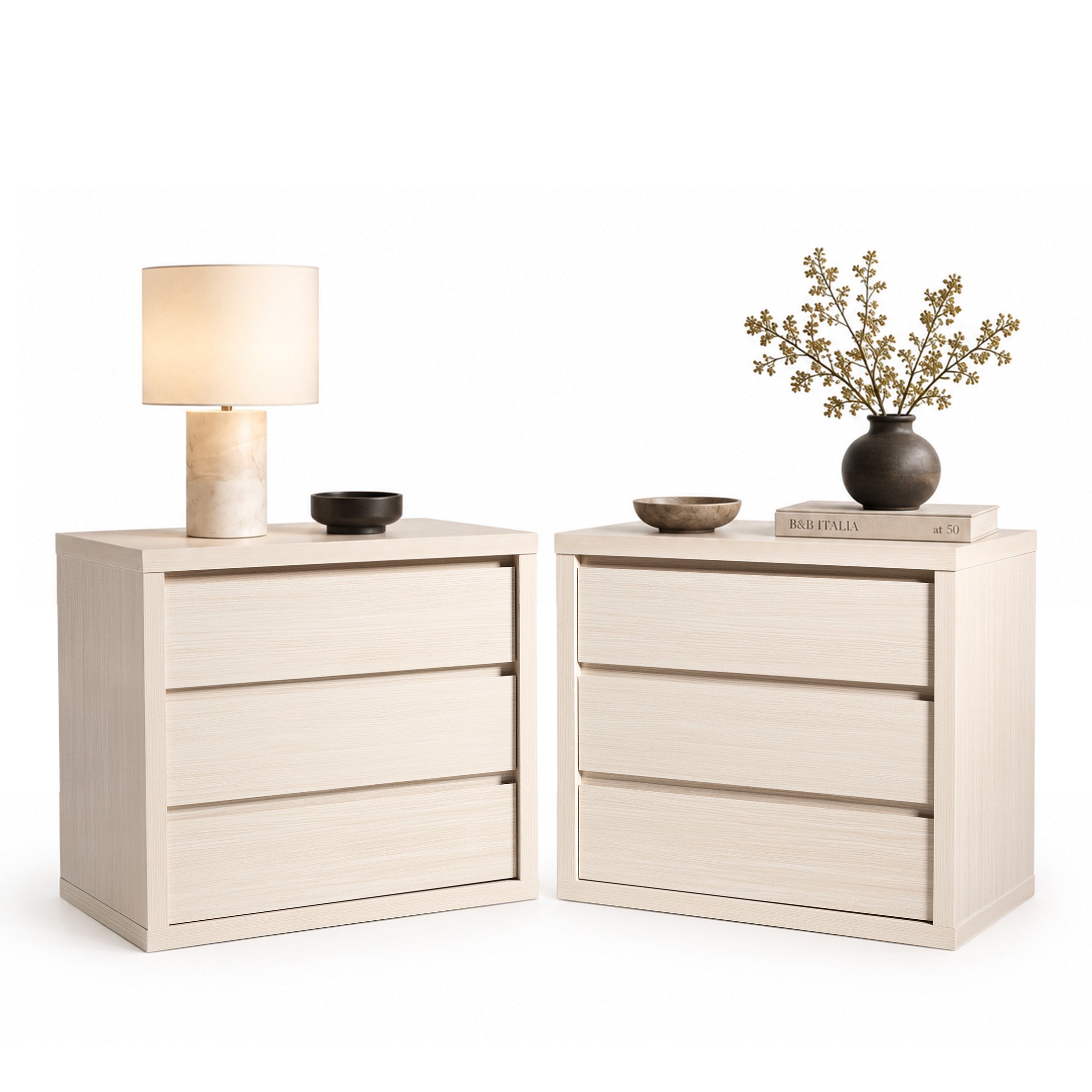 ARKANTOS Modern Nightstand with 3 Handleless Storage Drawers, Wooden Oversized Night stand Bedside Table for Bedroom, Sofa Couch, Living Room