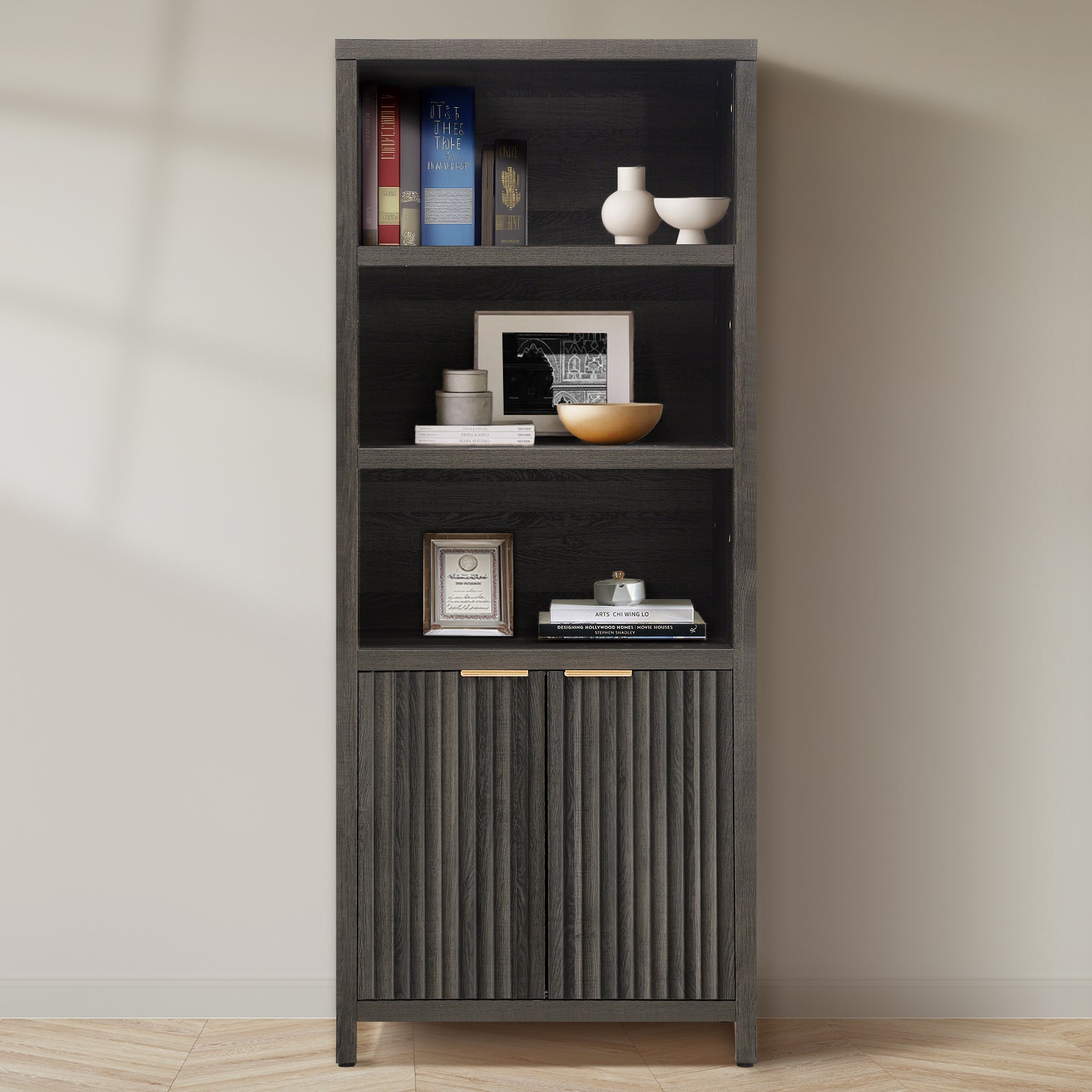 ARKANTOS 5 Shelf Bookcase with Doors Adjustable Shelf and Storage Cabinet