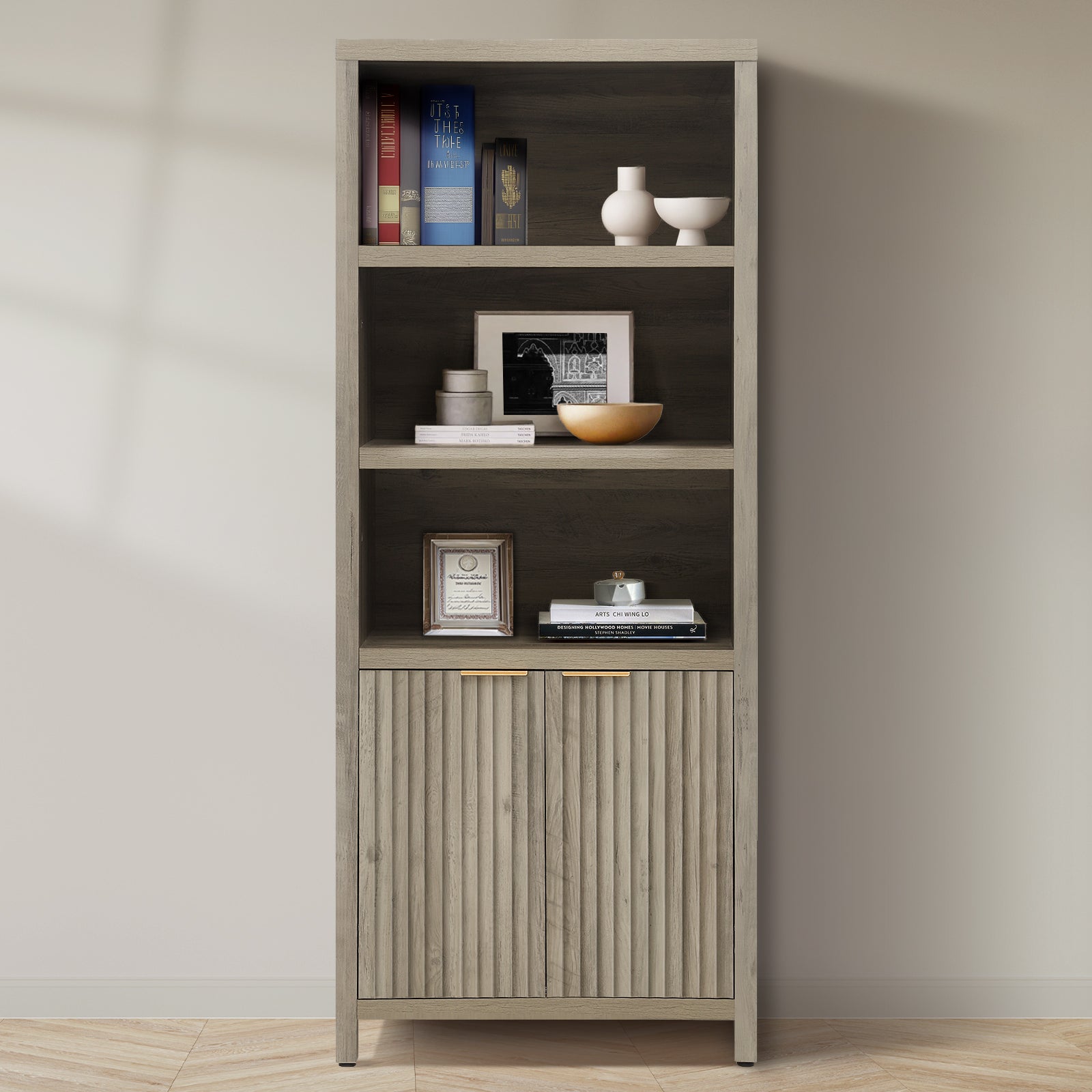 ARKANTOS 5 Shelf Bookcase with Doors Adjustable Shelf and Storage Cabinet