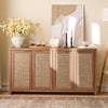ARKANTOS Sideboard Buffet Cabinet, Rattan Cabinet with Adjustable Shelves, Boho Buffet Table Console Cabinets with 4 Doors, Farmhouse Cabinet for Entryway Living Room