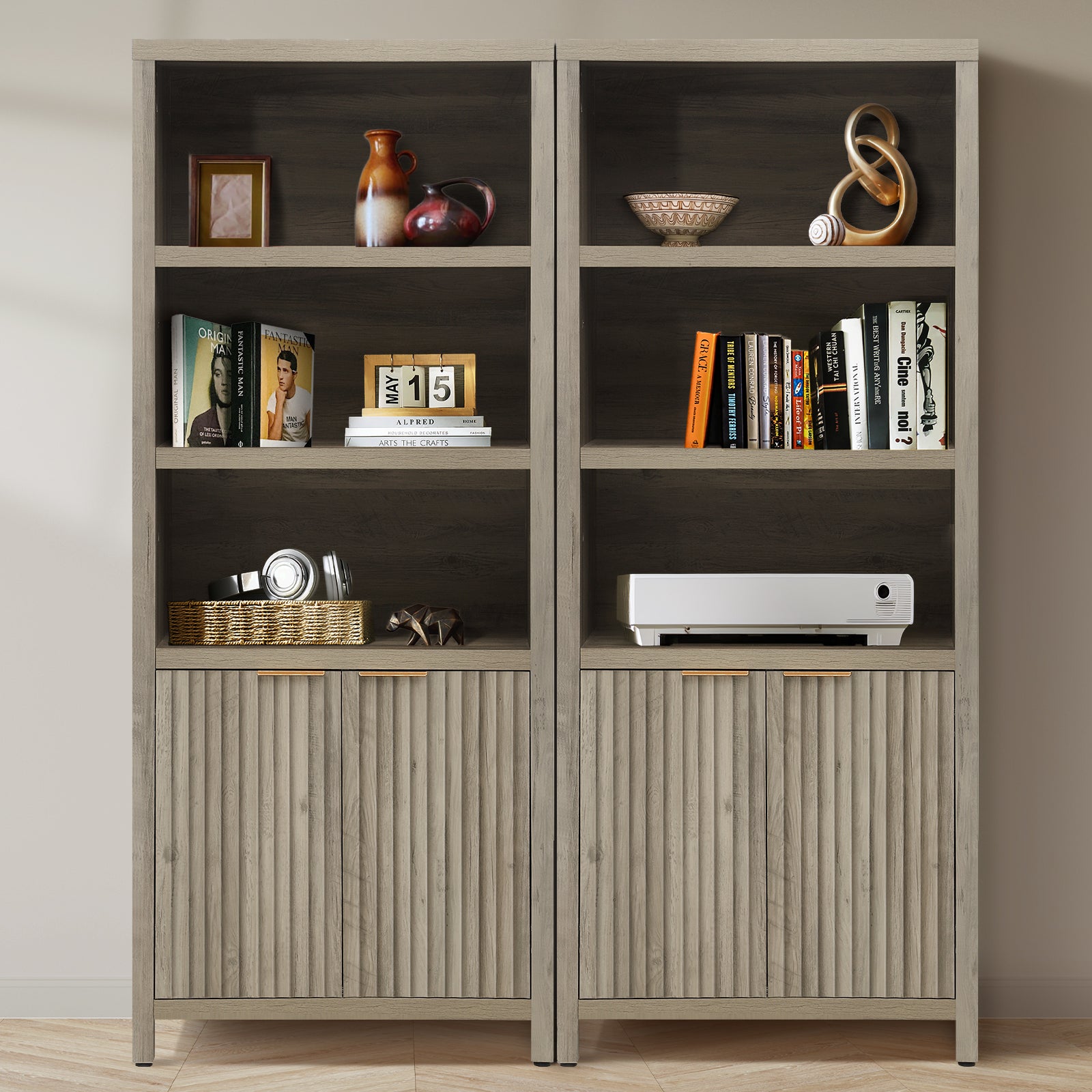 ARKANTOS 5 Shelf Bookcase with Doors Adjustable Shelf and Storage Cabinet