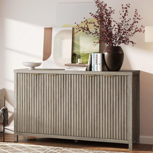 ARKANTOS 4-Door Sideboard Buffet Cabinet with Adjustable Shelves, Wave-pattern Panel, Coastal Oak