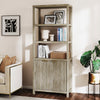 ARKANTOS Fluted Bookshelf with Doors Adjustable Shelf and Storage Cabinet
