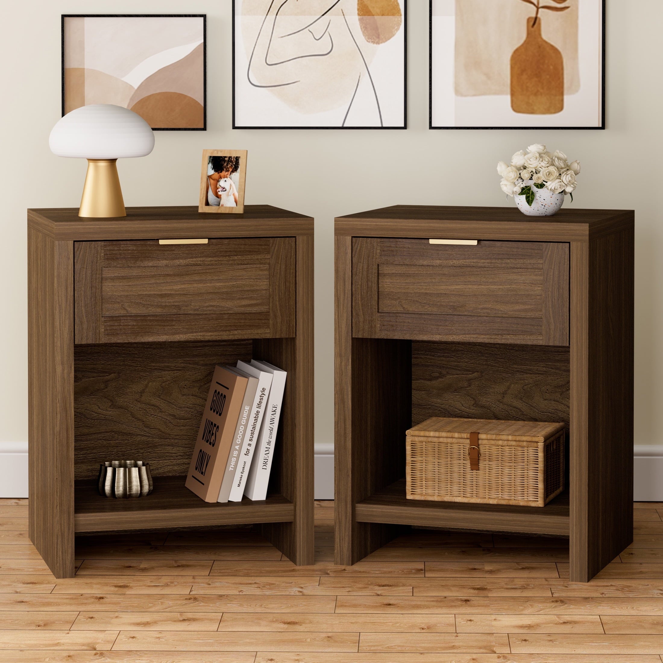 ARKANTOS Nightstand with Drawers Farmhouse Bedside Table for Bedroom