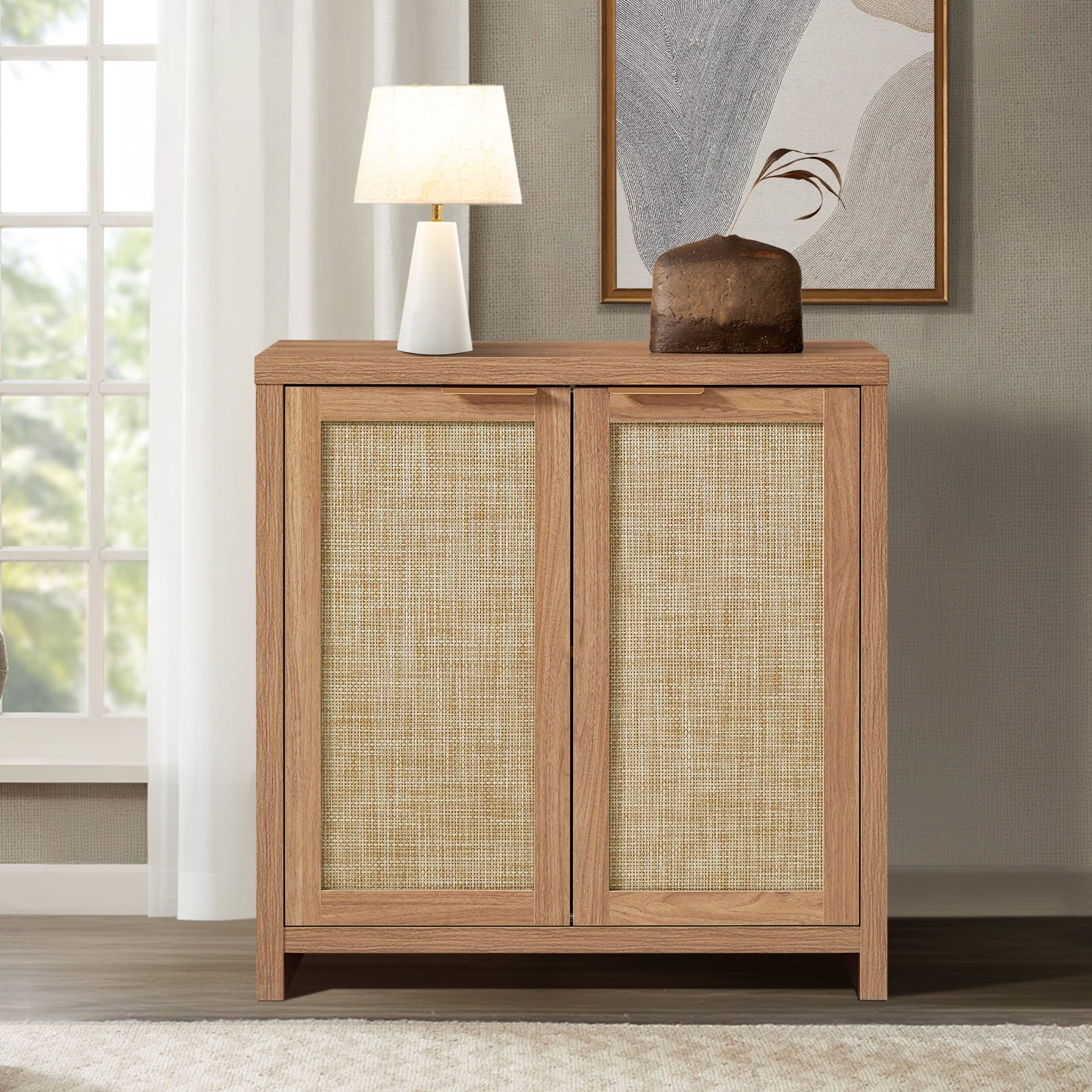 ARKANTOS Rattan Sideboard Buffet Cabinet, Farmhouse Storage Cabinet with Doors