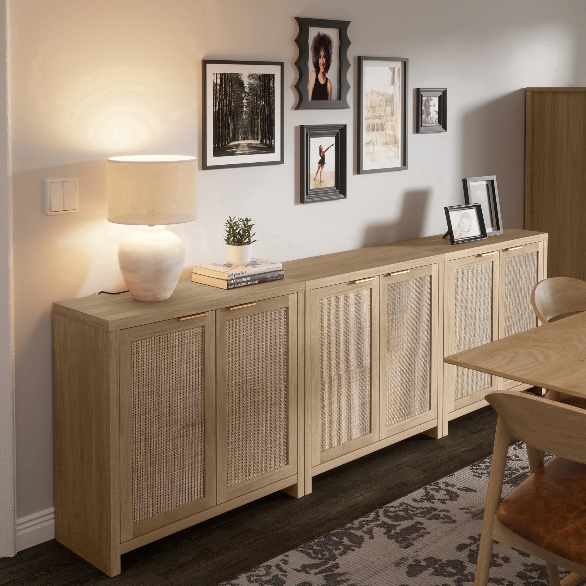 ARKANTOS Rattan Sideboard Buffet Cabinet, Farmhouse Storage Cabinet with Doors