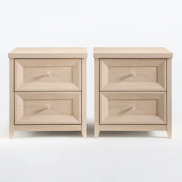 ARKANTOS 25" Farmhouse Nightstand Set of 2, Sofa End Table with Metal Handle 2 Drawers, Natural Wood Night Stand Bedside Table for Bedroom Living Room, Oak
