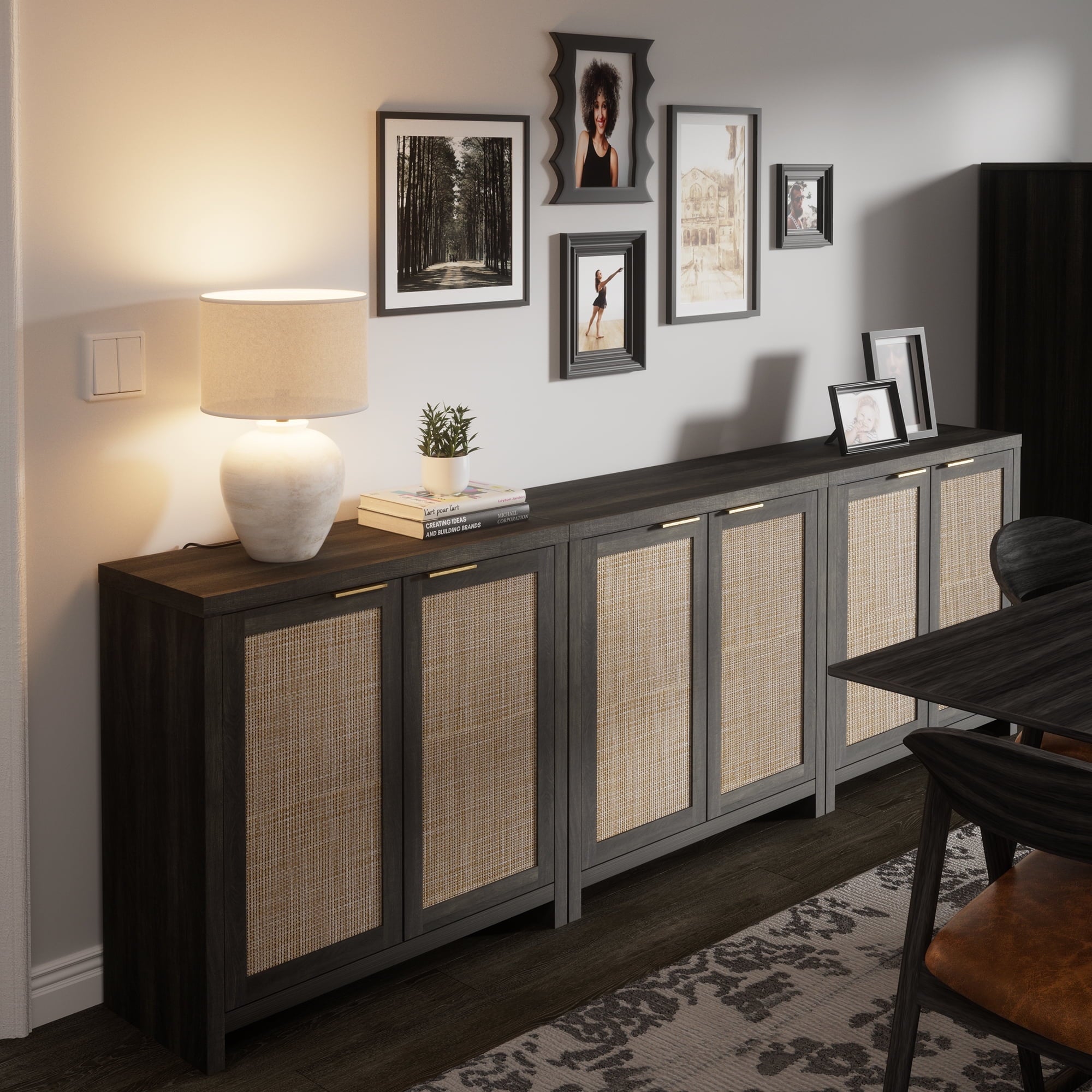 ARKANTOS Rattan Sideboard Buffet Cabinet, Farmhouse Storage Cabinet with Doors