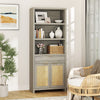ARKANTOS Rattan 5 Shelf Bookcase with Doors Adjustable Shelf and Storage Cabinet