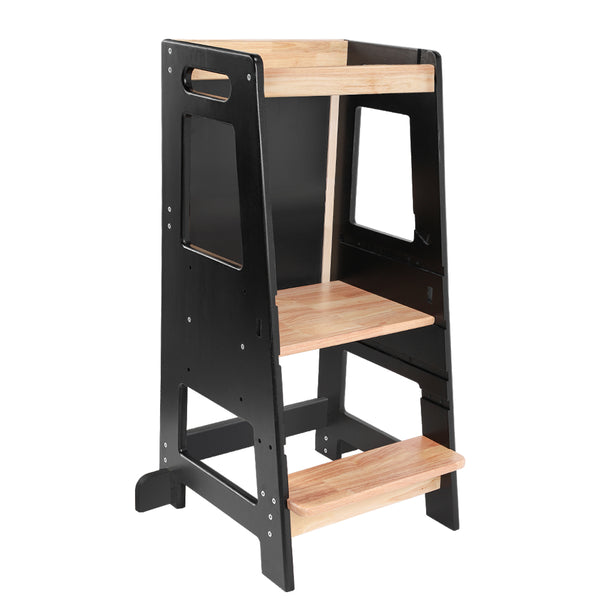 HARPPA oddler Kitchen Stools Helper with Adjustable Height and Anti-Slip Protection, Kids Standing Tower with Safety Rail, Toddlers Step Stool with Learning Chalkboard