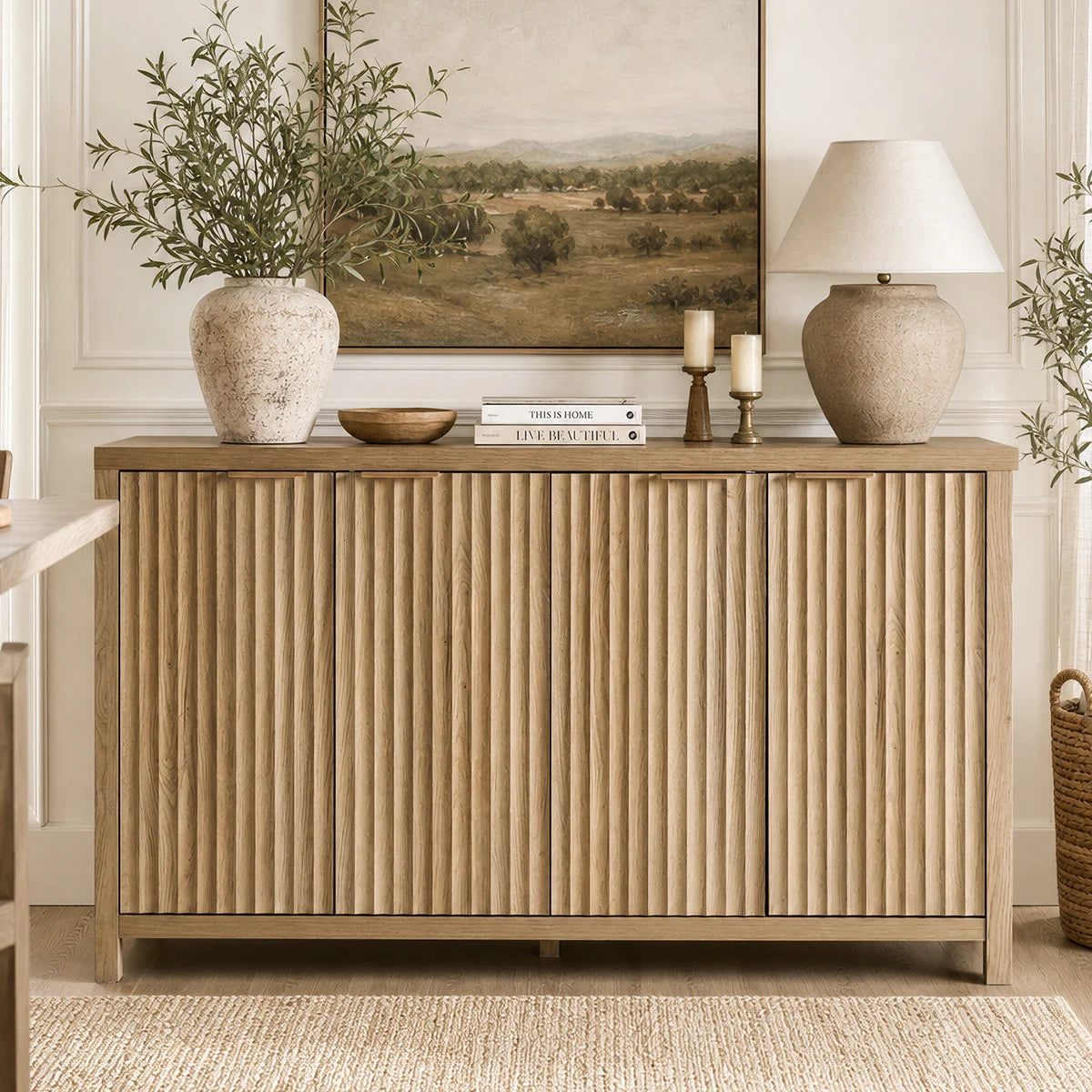 ARKANTOS Fluted Sideboard Buffet Cabinet with 4 Doors, 56