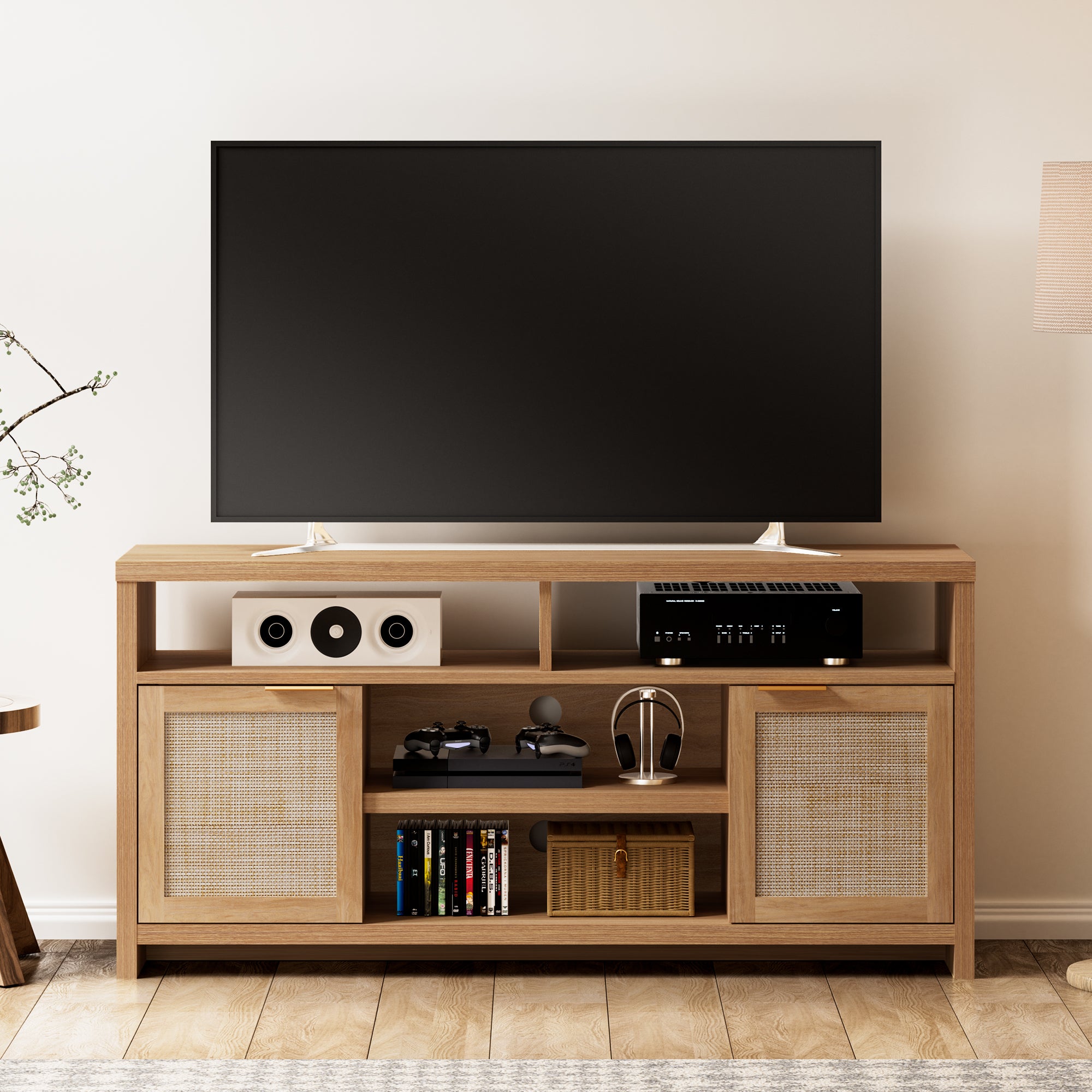 ARKANTOS Rattan TV Stand for 65 inch TV,Tall TV Console for Living Room