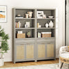 ARKANTOS Rattan 5 Shelf Bookcase with Doors Adjustable Shelf and Storage Cabinet