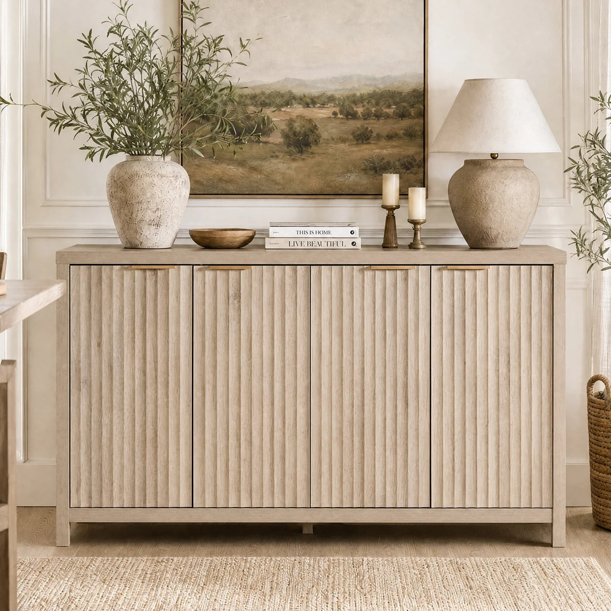 ARKANTOS Fluted Sideboard Buffet Cabinet with 4 Doors, 56