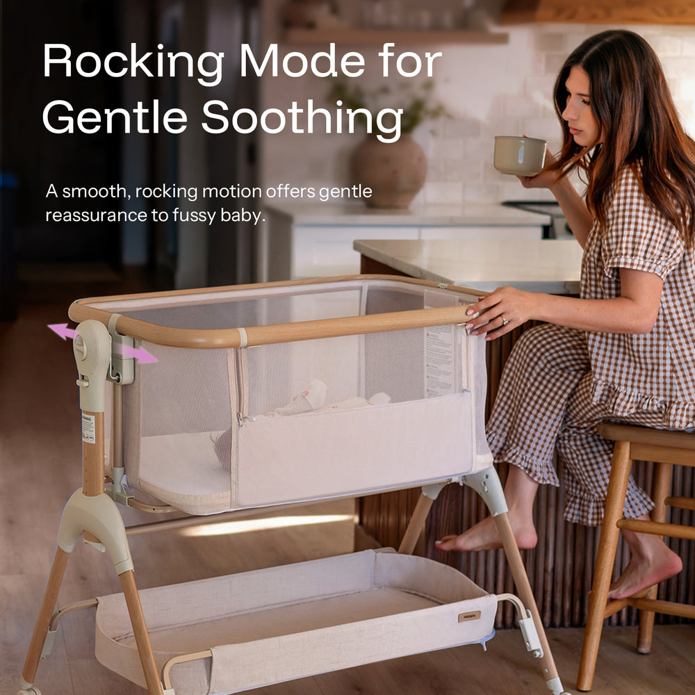HARPPA Baby Bassinet Bedside Sleeper with Rocking Mode, 5 Adjustable Heights, Washable Mattress and Breathable Mesh