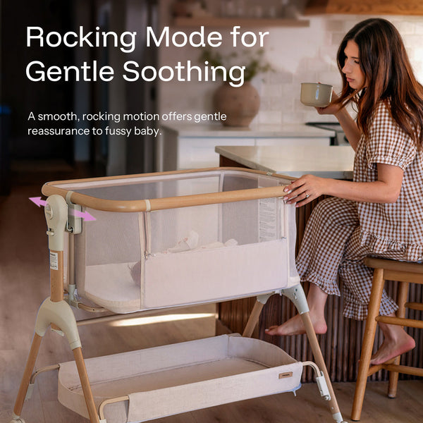 HARPPA Baby Bassinet Bedside Sleeper with Rocking Mode, 5 Adjustable Heights, Washable Mattress and Breathable Mesh