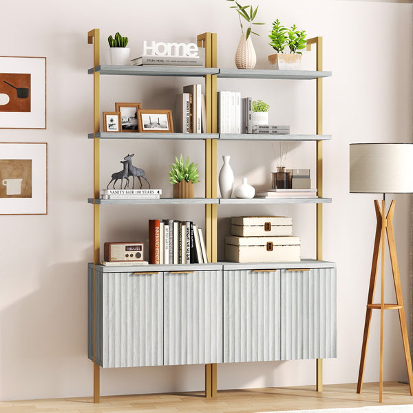 ARKANTOS 5-Tier Ladder Shelf Bookshelf, Wall-Mounted Bookcase with Fluted Cabinet