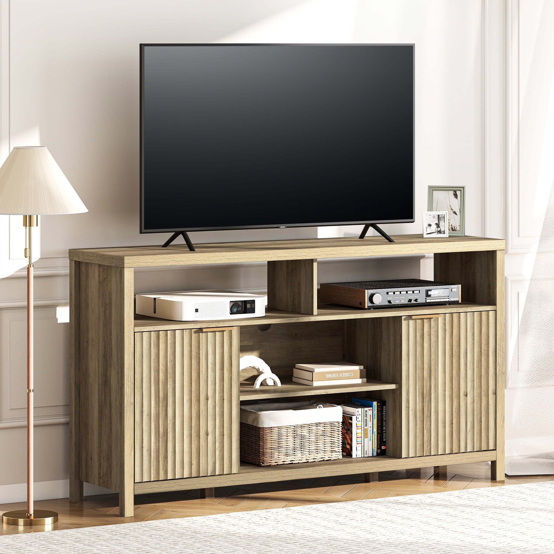 ARKANTOS Tv Stands for 65 Inch Tv Wave Pattern Adjustable Shelf with Storage Cabinets