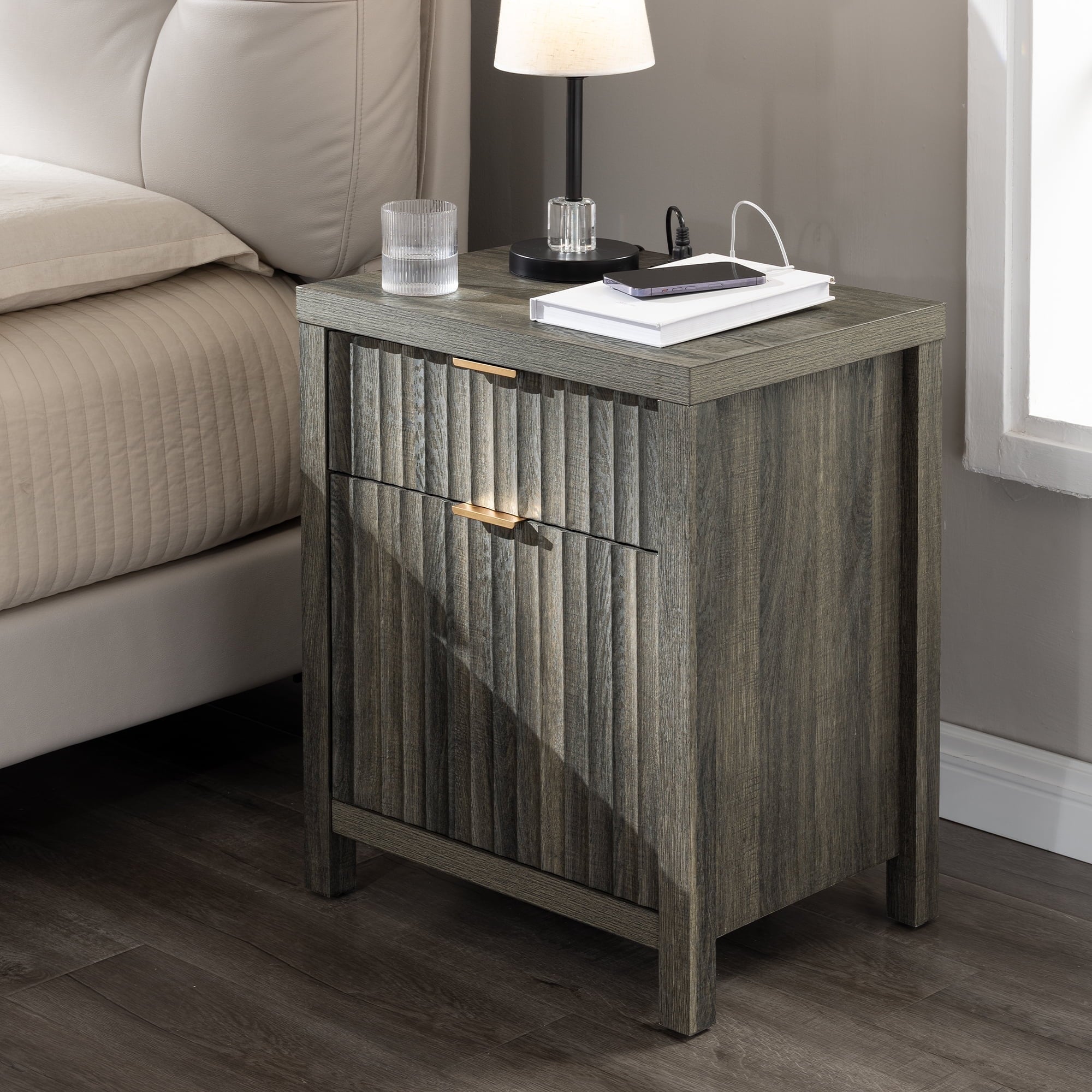 ARKANTOS 2 Drawer Nightstand with Charging Station