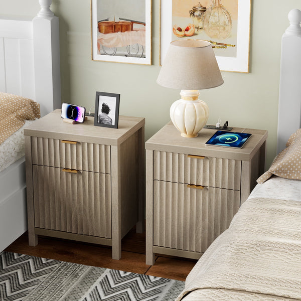 ARKANTOS 2 Drawer Nightstand with Charging Station
