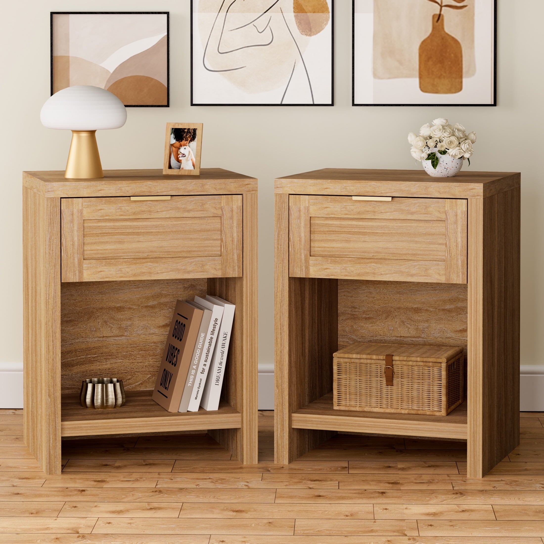 ARKANTOS Nightstand with Drawers Farmhouse Bedside Table for Bedroom