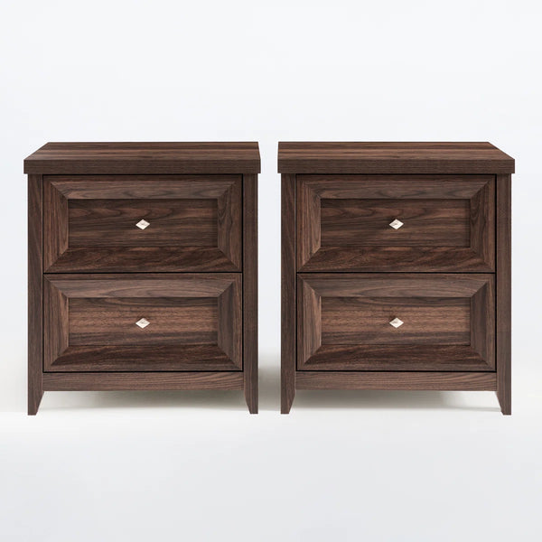 ARKANTOS 25" Farmhouse Nightstand Set of 2, Sofa End Table with Metal Handle 2 Drawers, Natural Wood Night Stand Bedside Table for Bedroom Living Room, Walnut