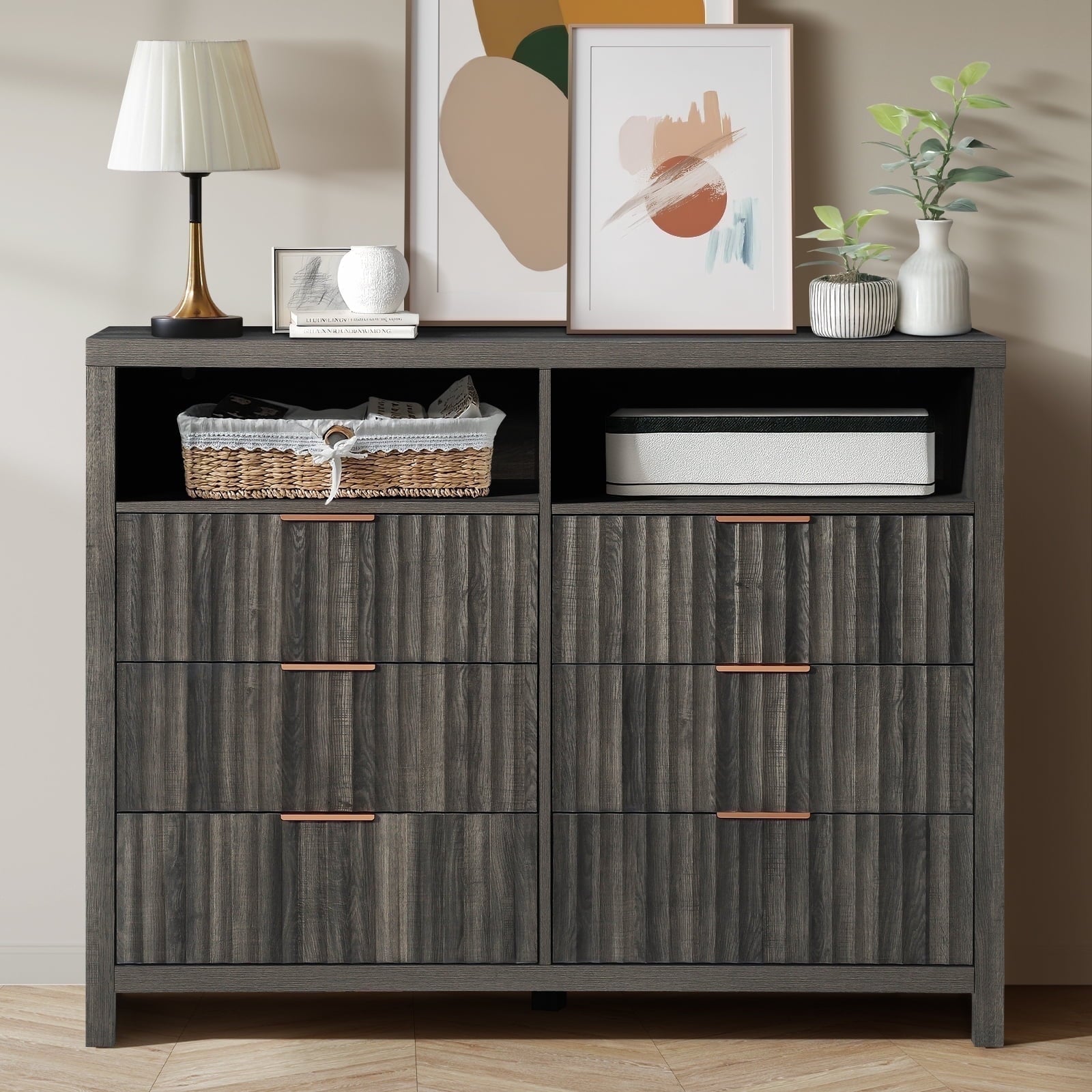 ARKANTOS Fluted  Drawer Dressers for Bedroom