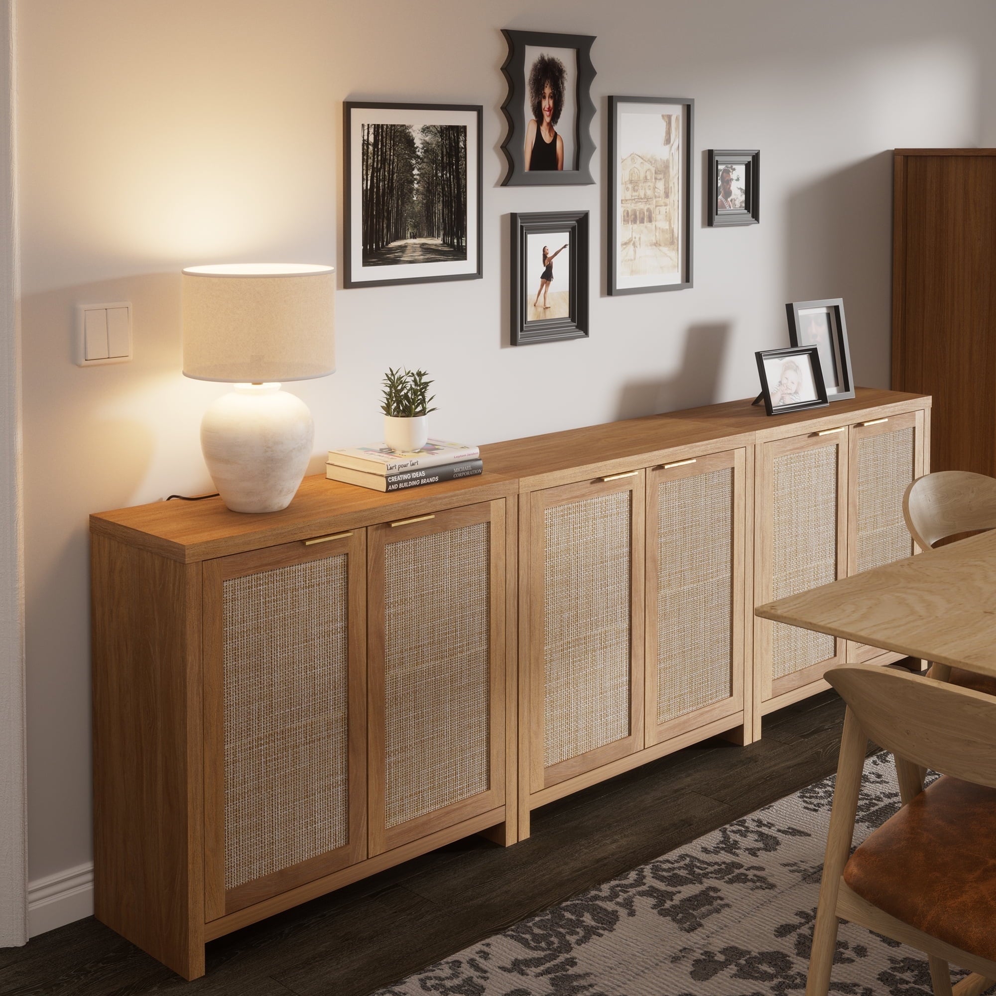 ARKANTOS Rattan Sideboard Buffet Cabinet, Farmhouse Storage Cabinet with Doors